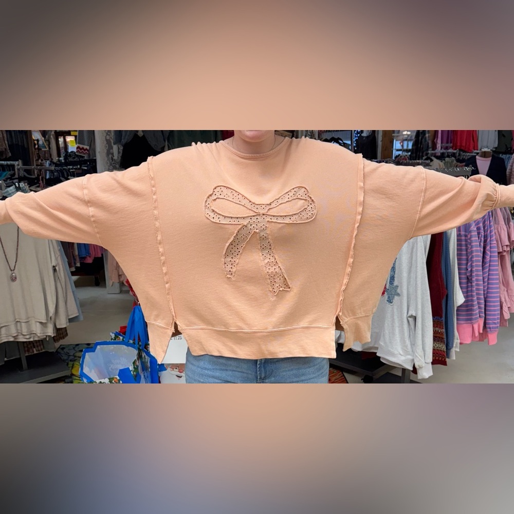 Boho Slouch Fit Bow Sweatshirt by Easel NWT